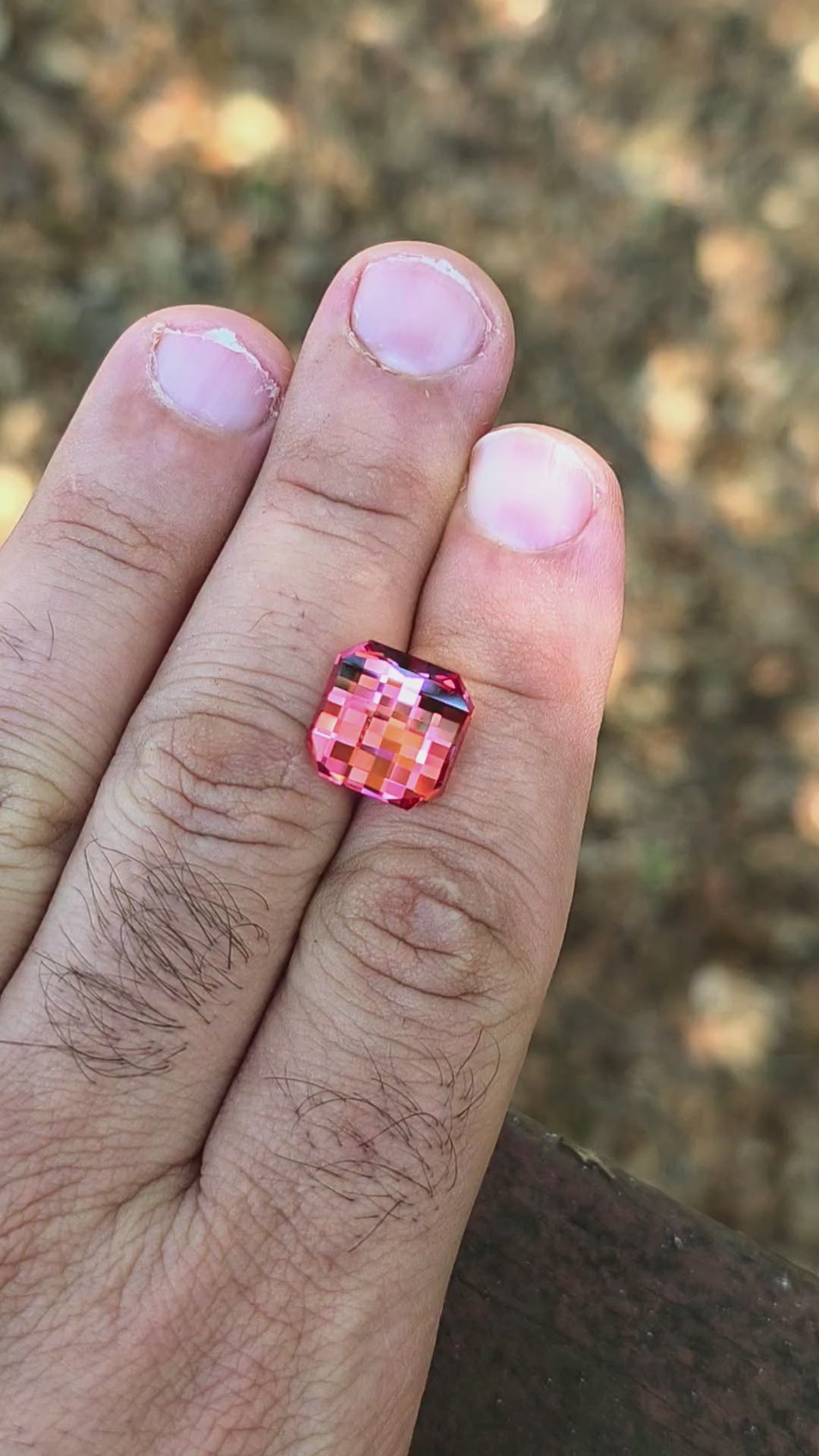 Czochralski Titanium Pink Sapphire, Pixel Square Cut, 11.09 Carats