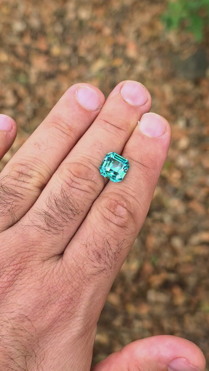 Bright Cobalt Teal Lab Sapphire, Asscher Cut, 8.49 Carats