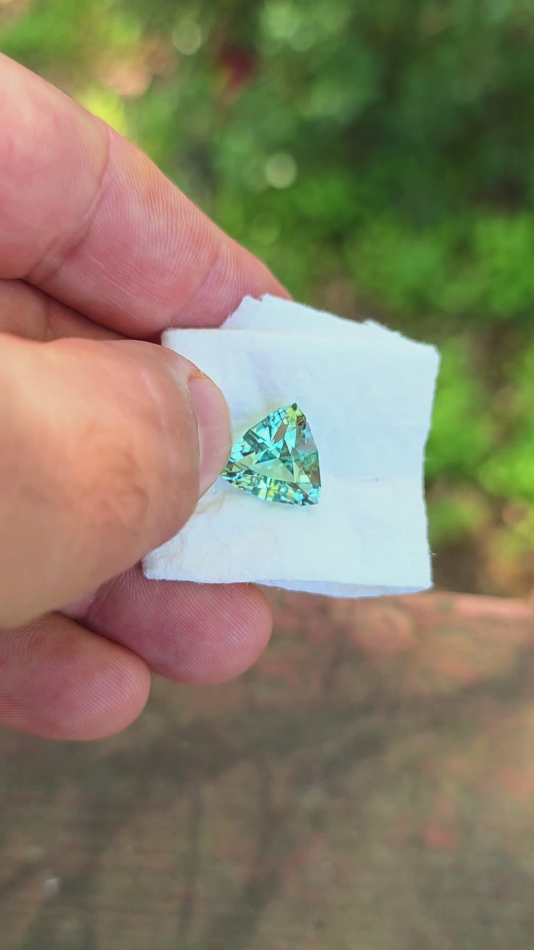 Green Czochralski Lab Sapphire, Trillian Step Cut, 8.73 Carats