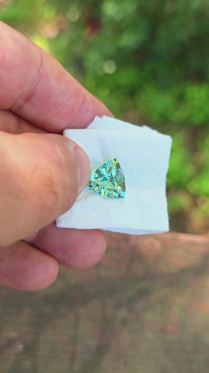 Green Czochralski Lab Sapphire, Trillian Step Cut, 8.73 Carats