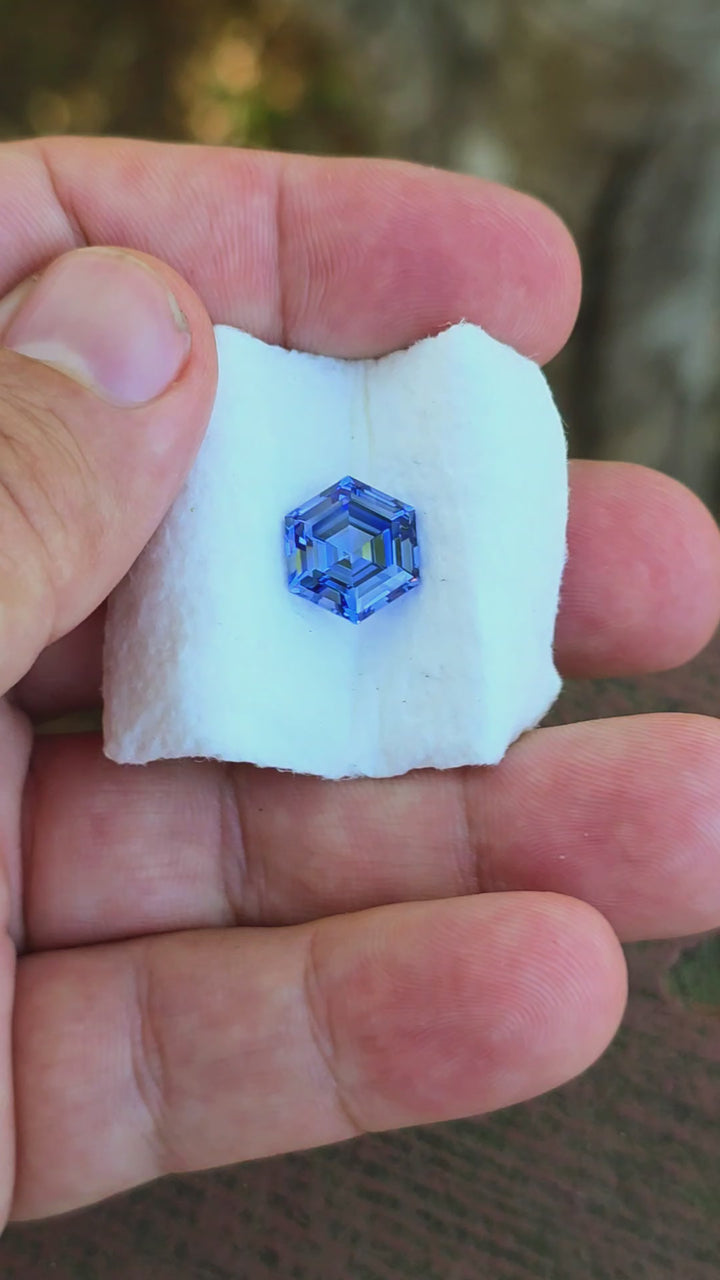 Blue Czochralski Lab Sapphire, Hexagon Step Cut, 5.85 Carats