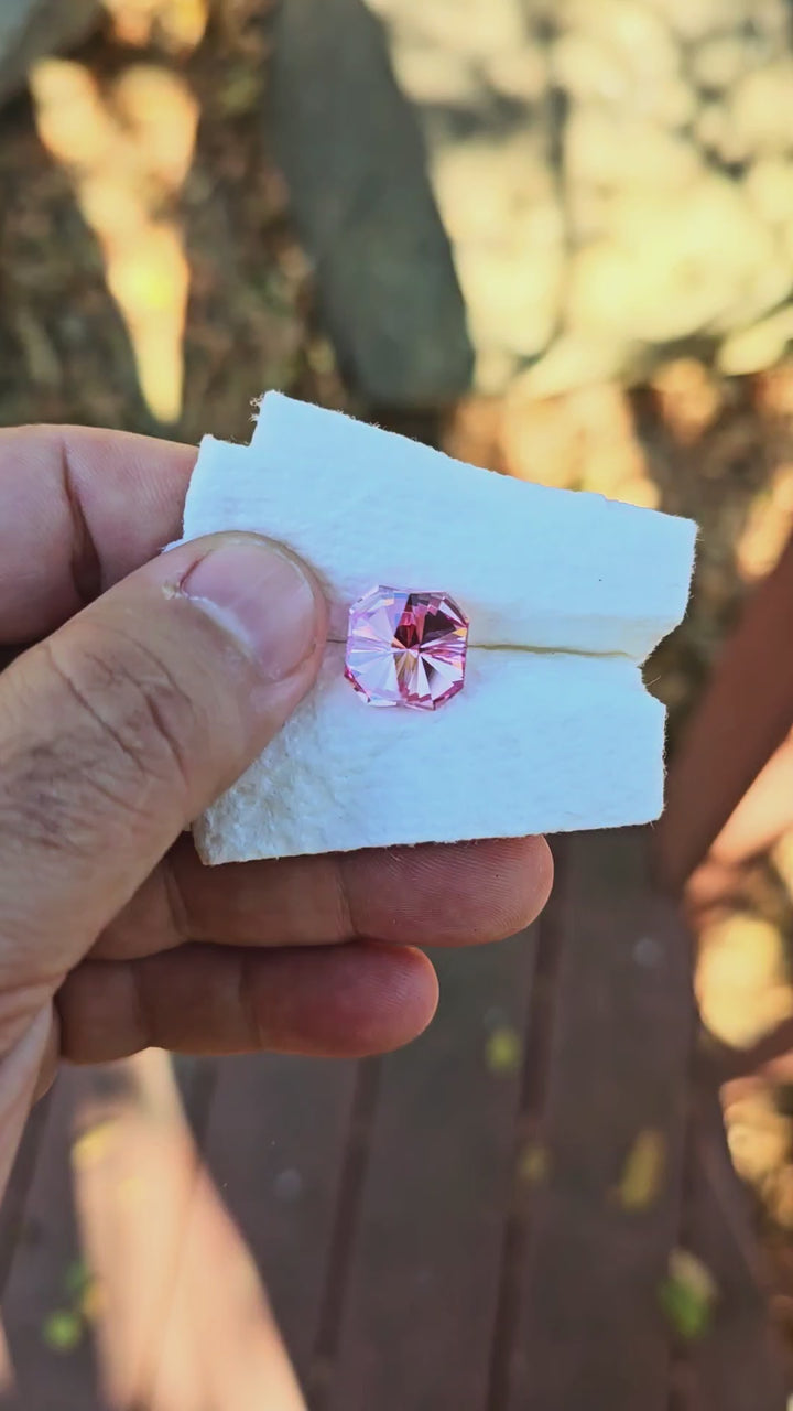 Pinkish Peach Padparadscha Lab Sapphire, Tessellation Cut, 12.17 Carats