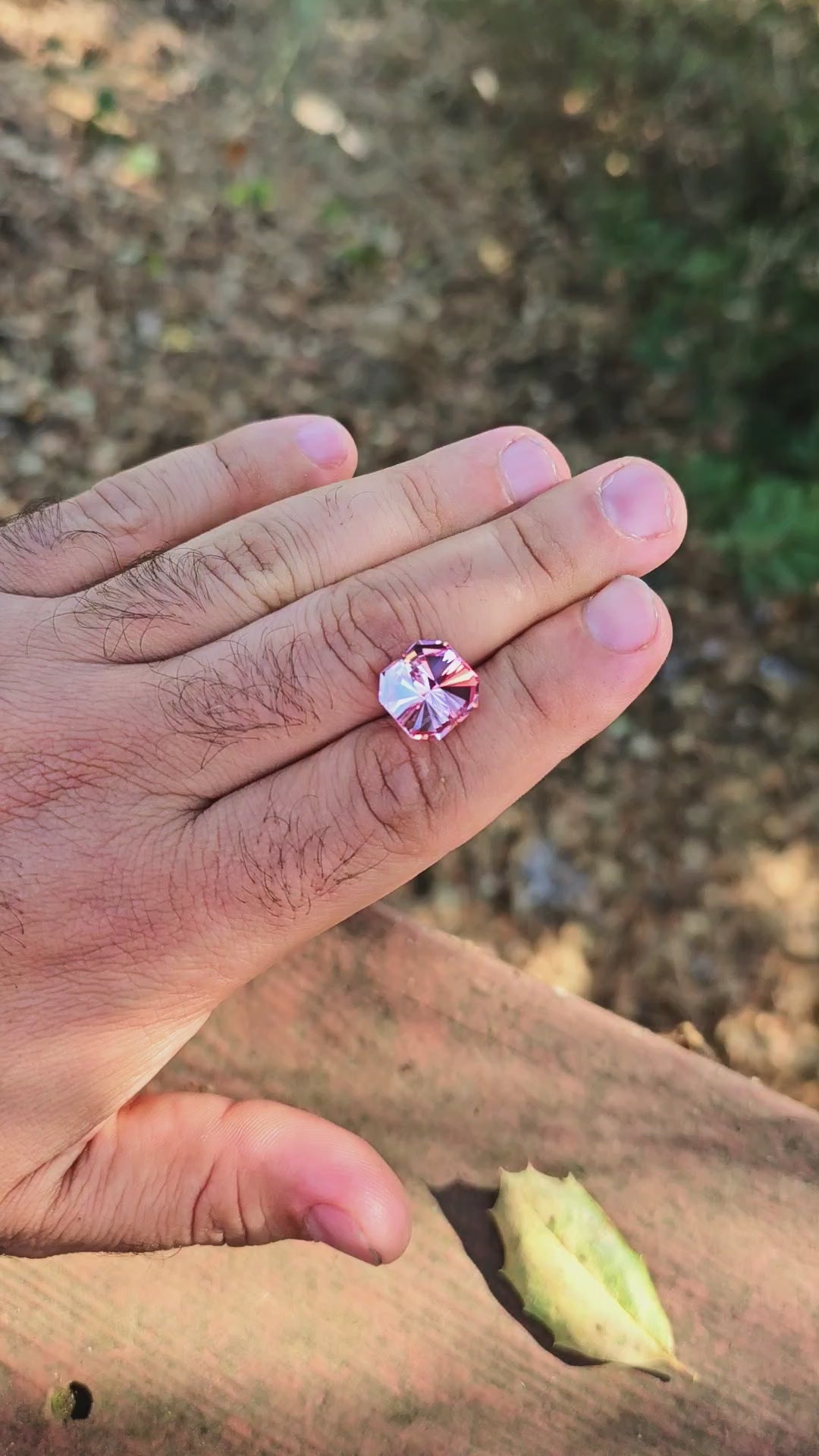 Pinkish Peach Padparadscha Lab Sapphire, Tessellation Cut, 10.9 Carats