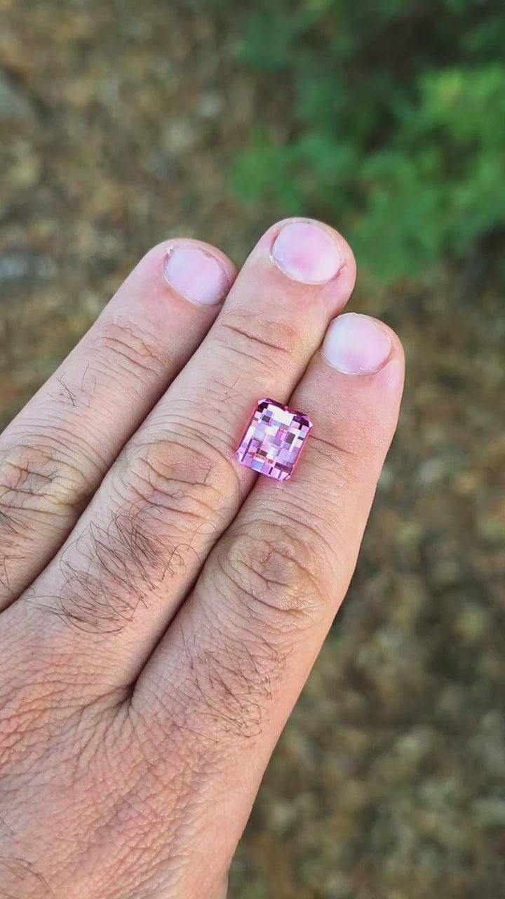 Light Pink-Orange Padparadscha Lab Sapphire, Pixel Rectangle Cut, 6.85 Carats