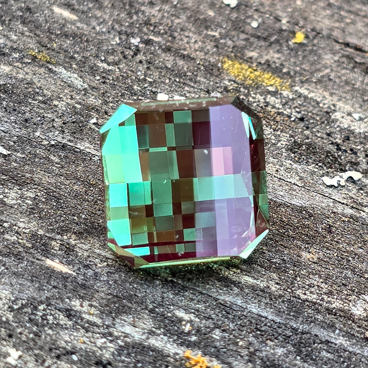 Czochralski Green and Red Christmas Garnet, Pixel Square Cut, 8.85 Carats