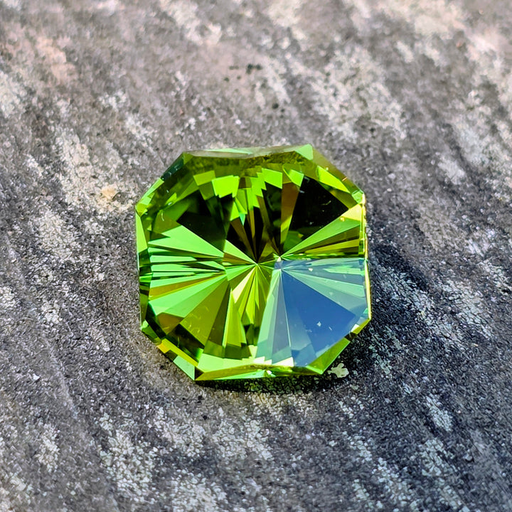Peridot Green Colored Lab Sapphire, Tessellation Cut, 8.62 Carats