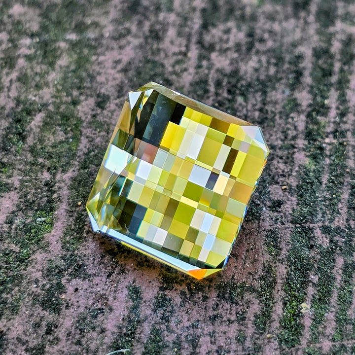 Gray Green Ytterbium YAG, Pixel Square Cut, 11.50 Carats