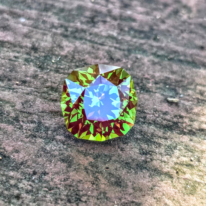 Kyroupolos Green and Red Christmas Garnet, House Of Sylas Cushion Cut, 8.48 Carats