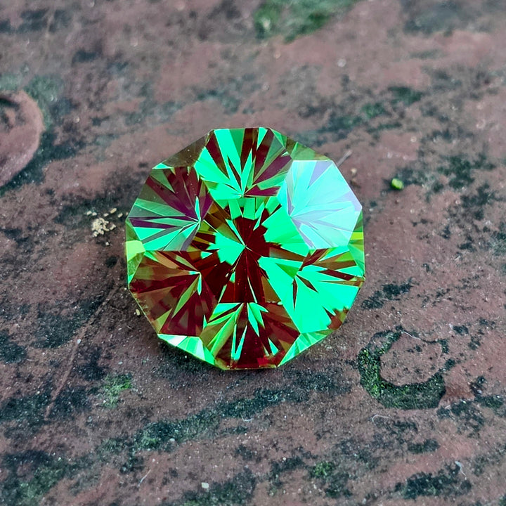 Czochralski Green and Red Christmas Garnet, Gnome's Geode Cut, 7.36 Carats