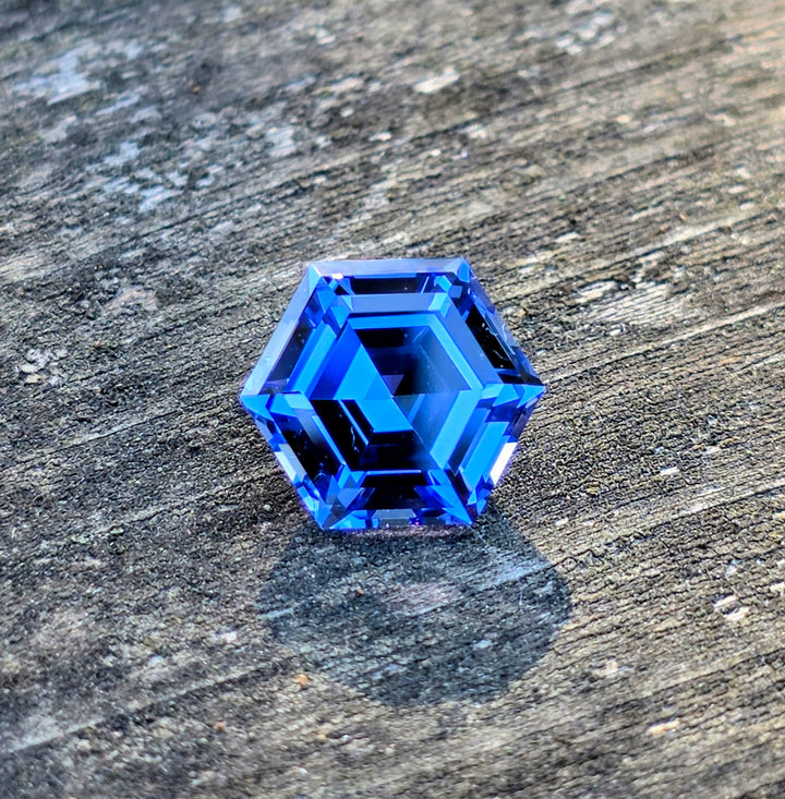 Blue Czochralski Lab Sapphire, Hexagon Step Cut, 5.85 Carats