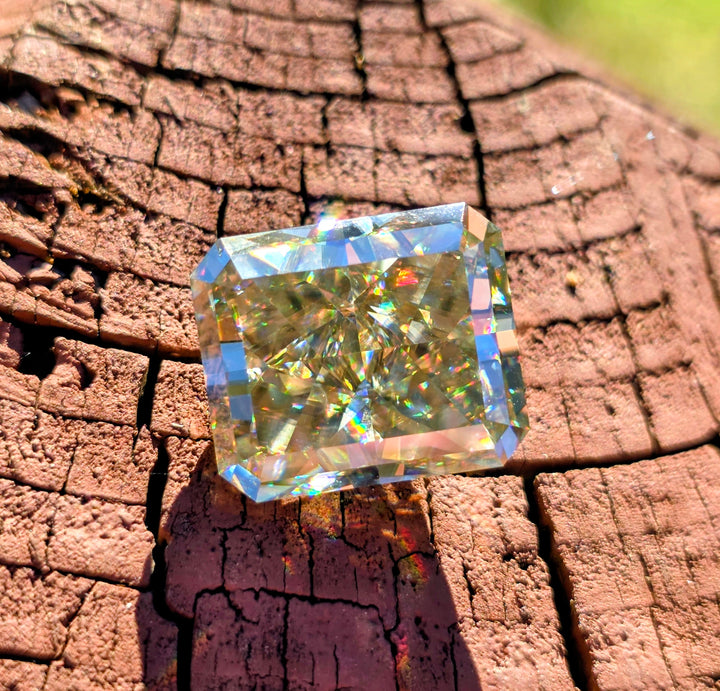 Gray Green Moissanite, Crushed Ice Rectangle Cut, 18.35 Carats