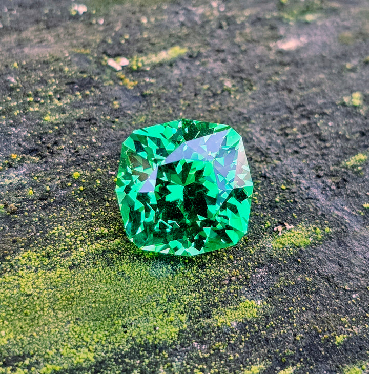 Vivid Green Vanadium YAG, House Of Sylas Cushion Cut, 8.78 Carats
