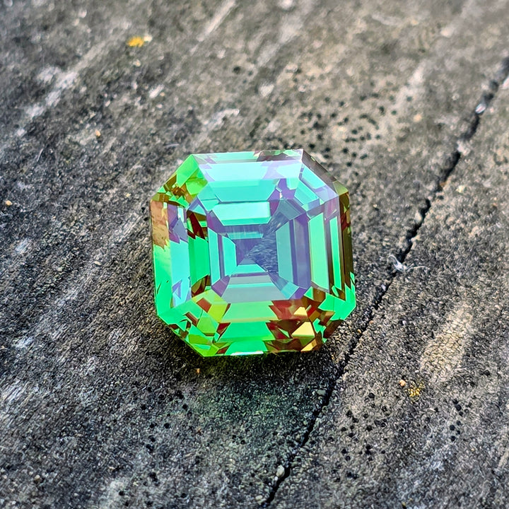 Czochralski Green and Red Christmas Garnet, Asscher Cut, 12.52 Carats