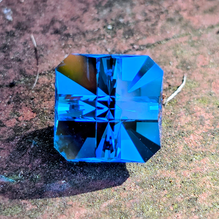 Blue Cobalt YAG, Cross Square Cut, 12.84 Carats