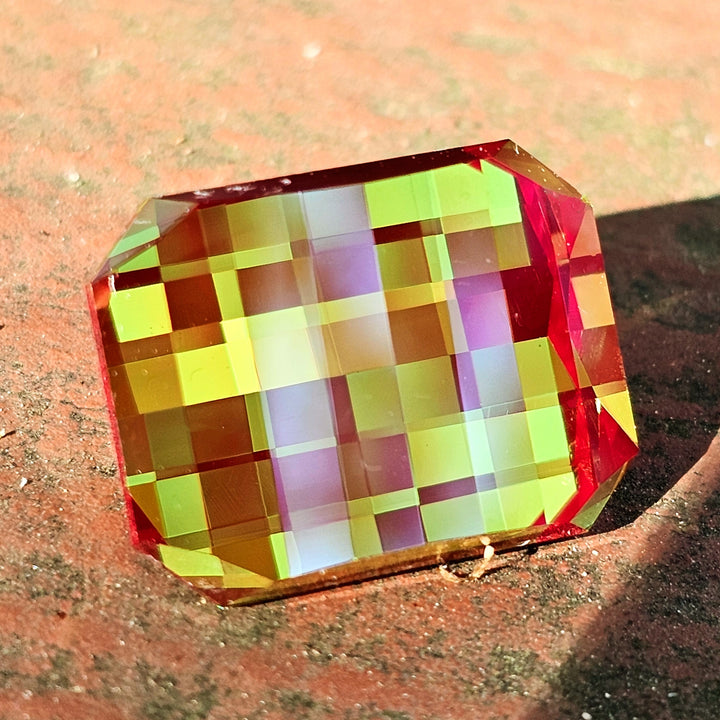 Kyroupolos Green and Red Christmas Garnet, Pixel Rectangle Cut, 25.96 Carats