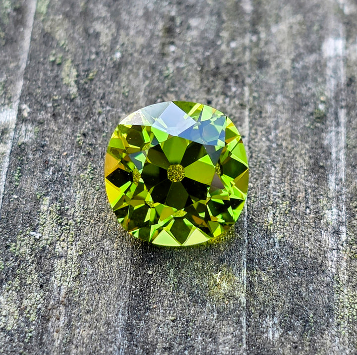 Peridot Green Colored Lab Sapphire, Antique Cushion Cut, 5.07 Carats