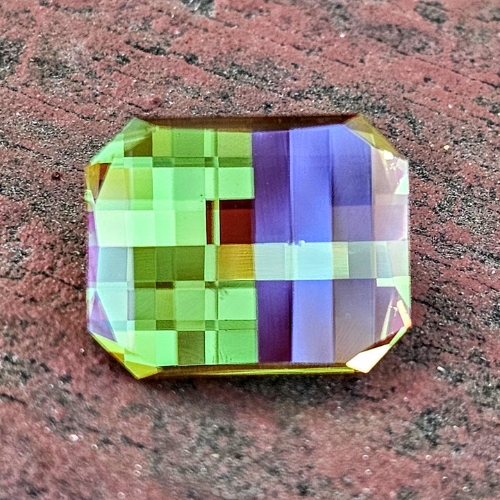 Green and Red Christmas Garnet, Pixel Rectangle Cut, 7.65 Carats