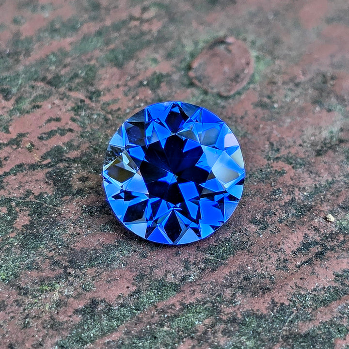 Blue Czochralski Lab Sapphire, Traditional Round Brilliant Cut, 6.26 Carats