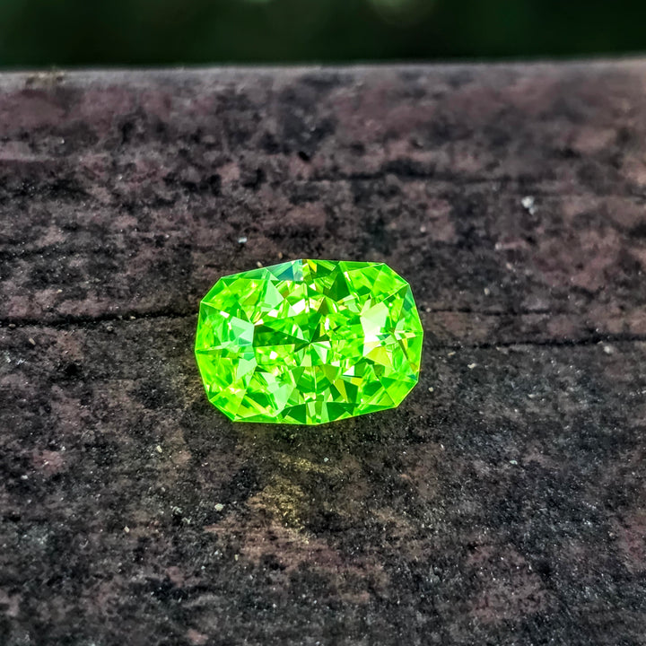 Green LuAG, Cushion Internal Reflections Cut, 6.66 Carats