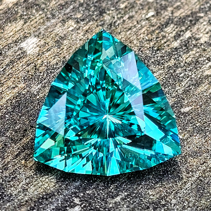 Bright Cobalt Teal Lab Sapphire, Trillian Internal Reflections Cut, 7.75 Carats