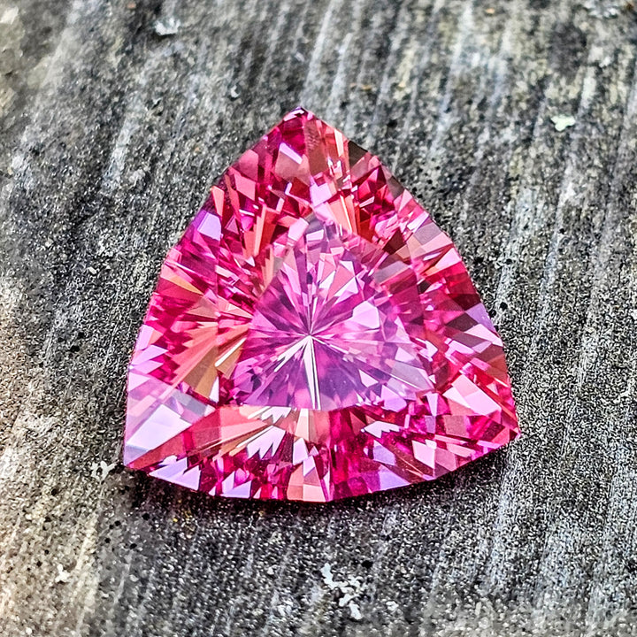 Light Pink-Orange Padparadscha Lab Sapphire, Trillian Internal Reflections Cut, 13.58 Carats