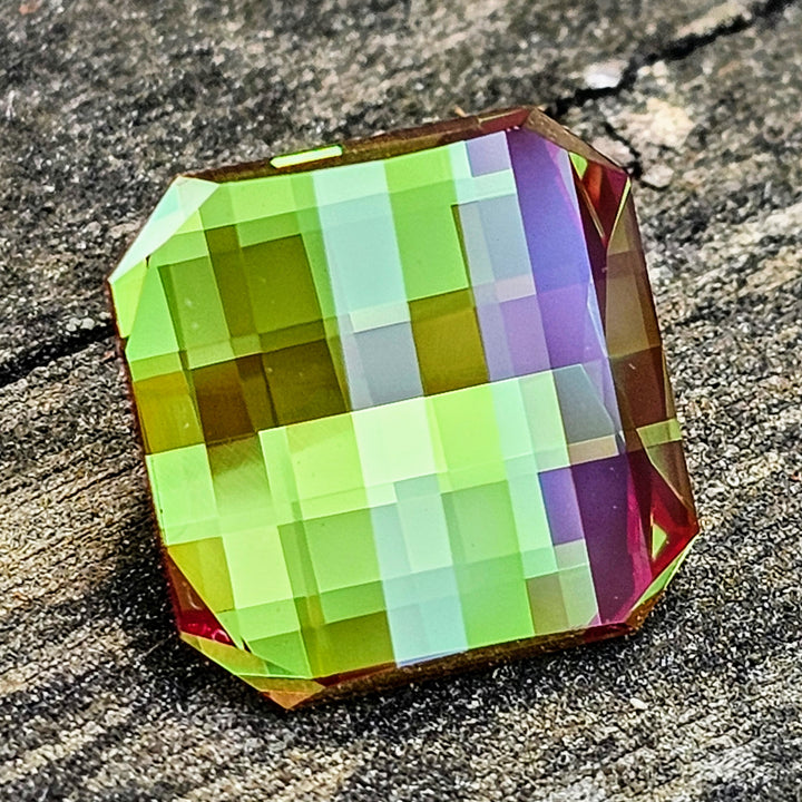 Kyroupolos Green and Red Christmas Garnet, Pixel Square Cut, 12.05 Carats
