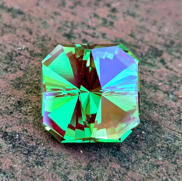 Kyroupolos Green and Red Christmas Garnet, Tessellation Cut, 10.60 Carats