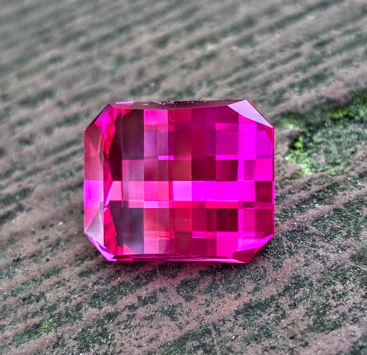 Neon Pink Lab Sapphire, Pixel Rectangle Cut, 15.44 Carats