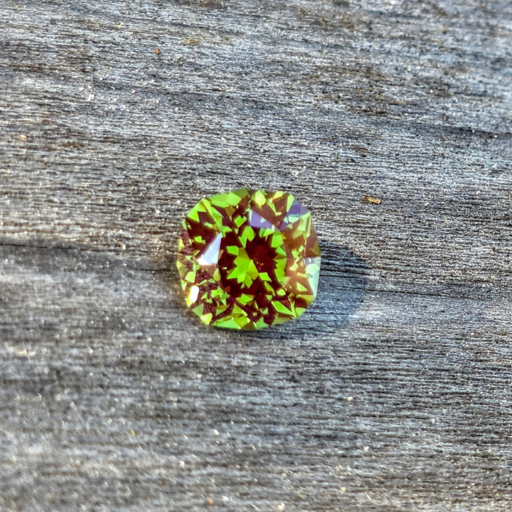 Kyroupolos Green and Red Christmas Garnet, House Of Sylas Cushion Cut, 4.83 Carats