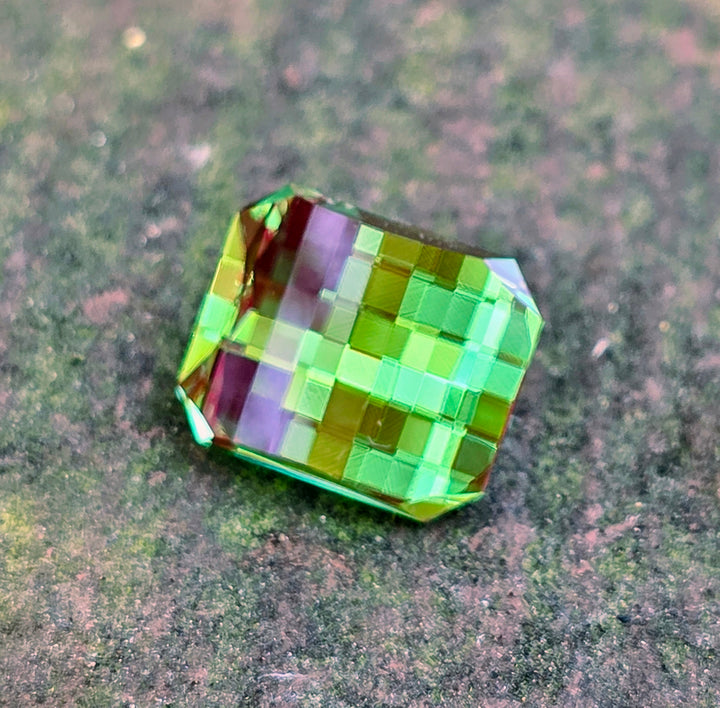Czochralski Green and Red Christmas Garnet, Pixel Rectangle Cut, 11.35 Carats