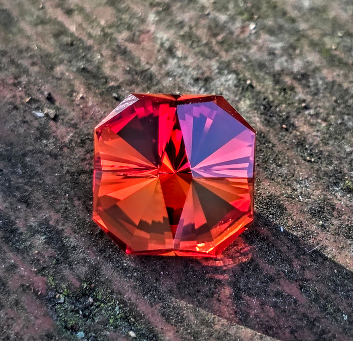 Fire Orange Lab Sapphire, Tessellation Cut, 7.43 Carats