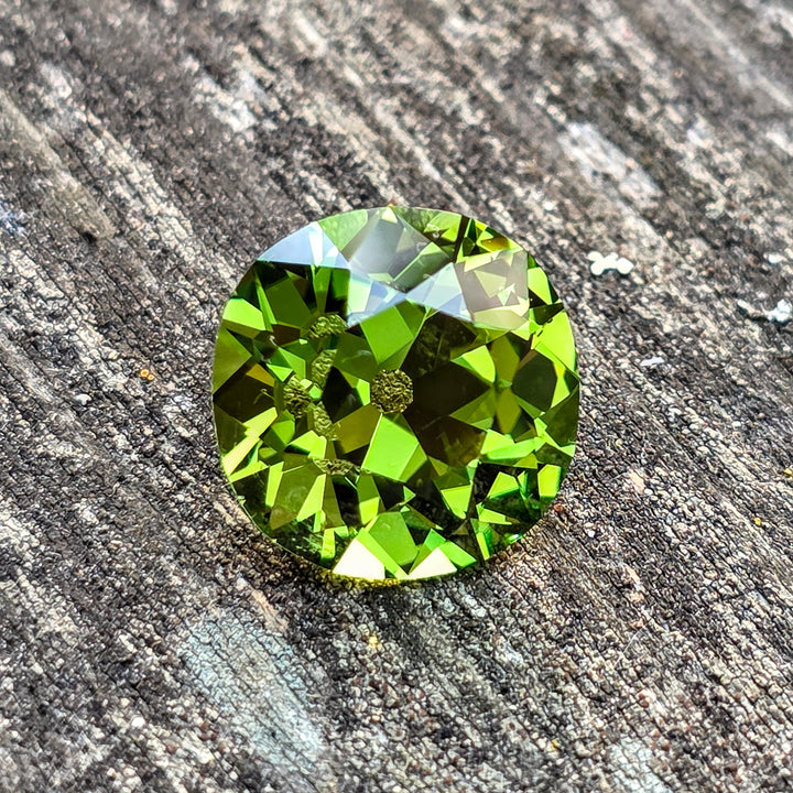 Peridot Green Colored Lab Sapphire, Antique Cushion Cut, 7.57 Carats