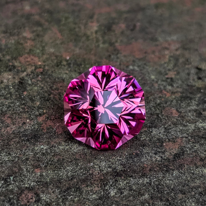 Fire Padparadscha Lab Sapphire, Gnome's Geode Cut, 6.67 Carats