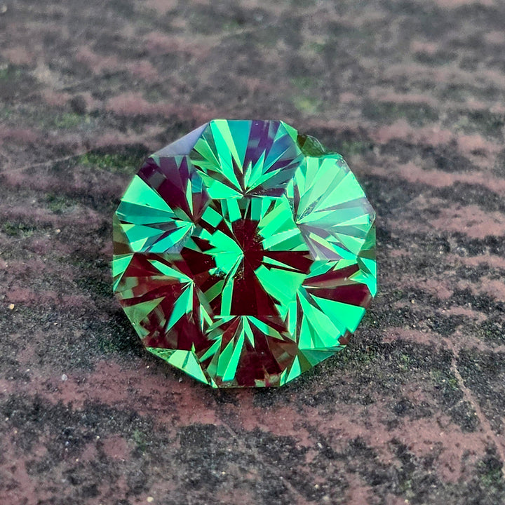 Czochralski Green and Red Christmas Garnet, Gnome's Geode Cut, 8.92 Carats