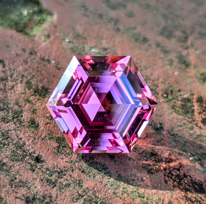 Czochralski Titanium Pink Sapphire, Hexagon Step Cut, 6.64 Carats