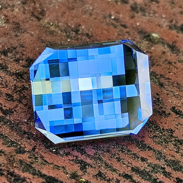 Blue Czochralski Lab Sapphire, Pixel Rectangle Cut, 8.10 Carats