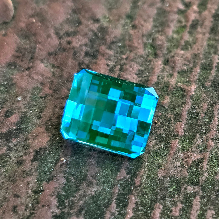 Teal Lab Spinel, Pixel Rectangle Cut, 5.89 Carats