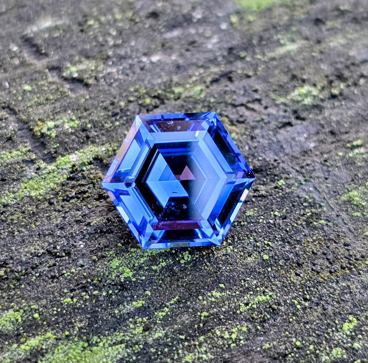 Blue Czochralski Lab Sapphire, Hexagon Step Cut, 5.70 Carats