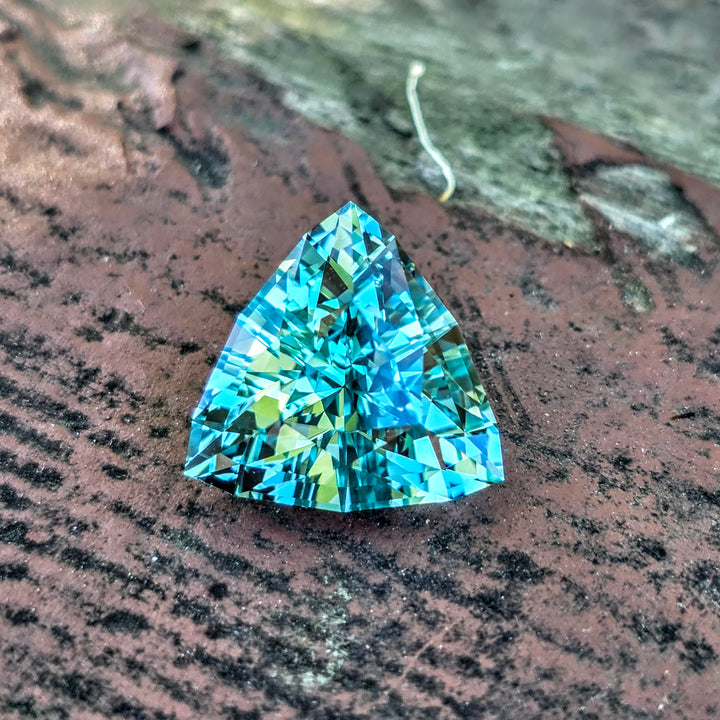 Green Czochralski Lab Sapphire, Trillian Step Cut, 8.73 Carats