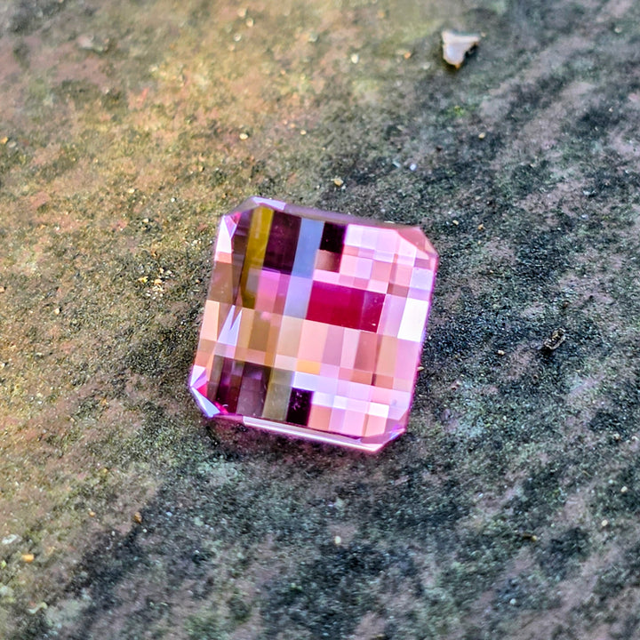 Light Pink-Orange Padparadscha Lab Sapphire, Pixel Square Cut, 6.38 Carats