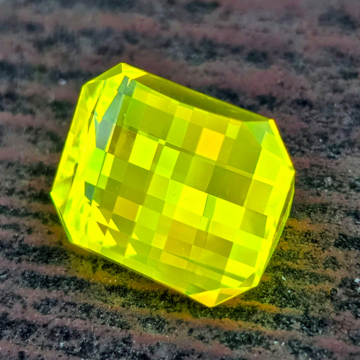 "Ultra" Glow In The Dark Lab Garnet, Pixel Rectangle Cut, 31.08 Carats
