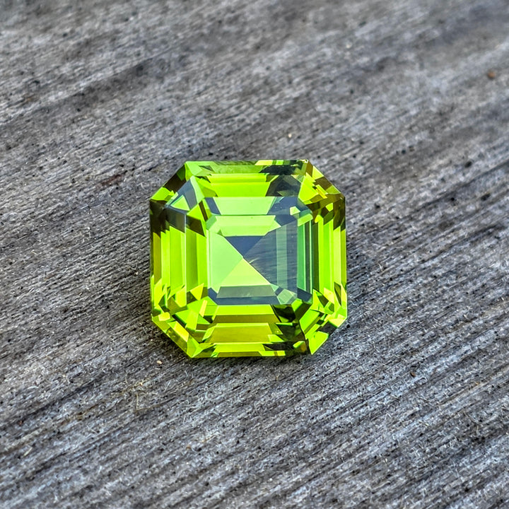 Peridot Green Colored Lab Sapphire, Asscher Cut, 7.72 Carats