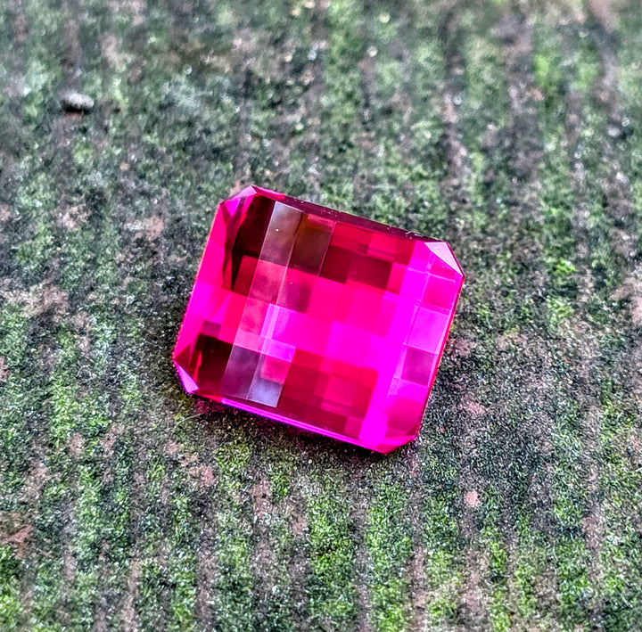 Fire Neon Pink Lab Sapphire, Pixel Rectangle Cut, 6.67 Carats