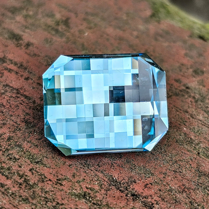 Aqua Blue Lab Sapphire, Pixel Rectangle Cut, 28.60 Carats