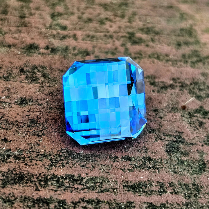 Vivid Blue Lab Spinel, Pixel Square Cut, 8.66 Carats