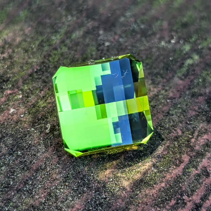 Peridot Green Colored Lab Sapphire, Pixel Square Cut, 8.17 Carats