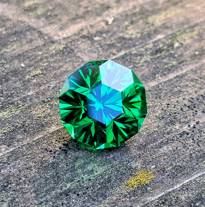 Green CTH YAG, Gnome's Geode Cut, 8.85 Carats