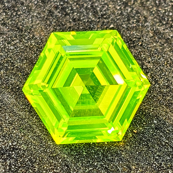 LuAG "ULTRA GREEN", Hexagon Step Cut, 6.25 Carats