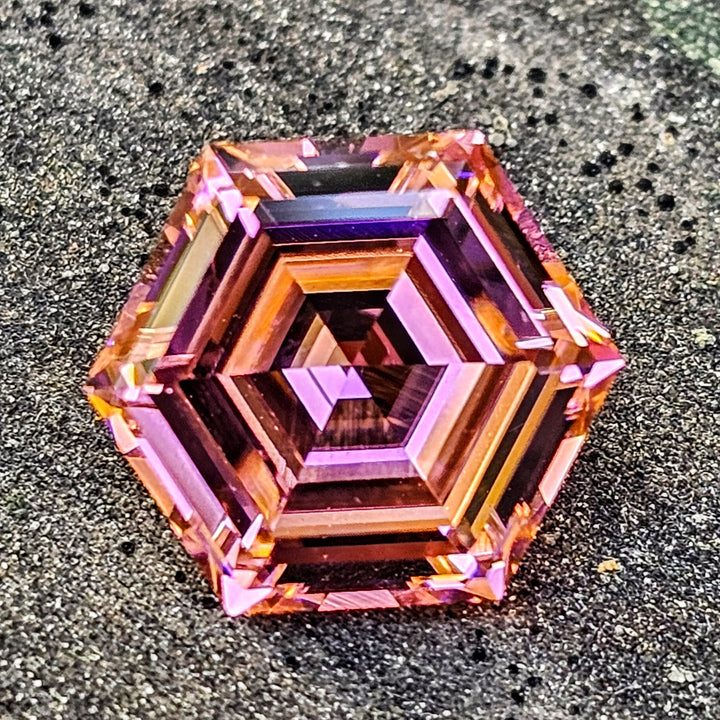 High Concentration Padparadscha Erbium YAG, Hexagon Step Cut, 4.96 Carats
