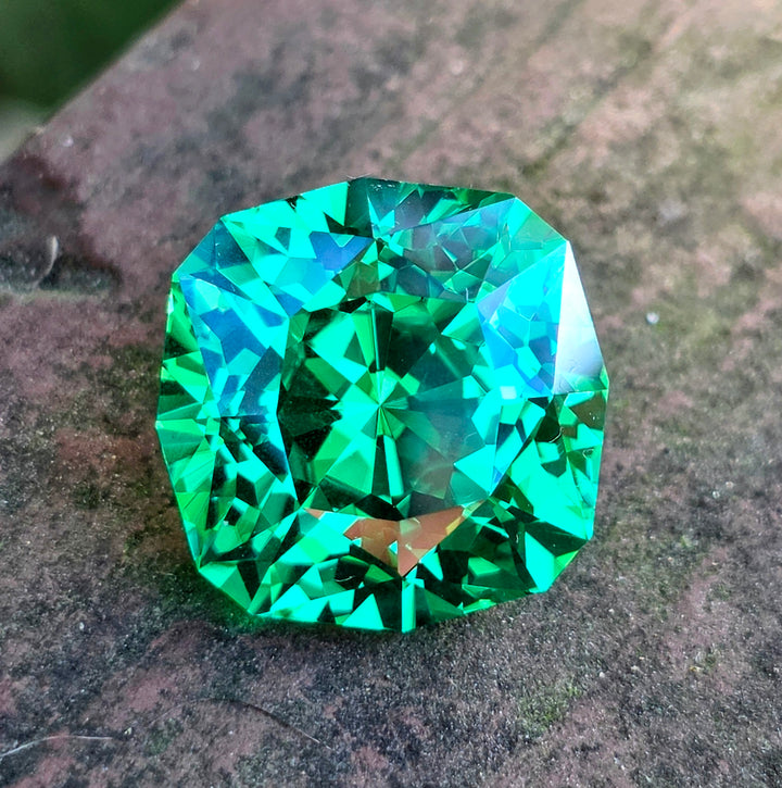 Vivid Green Vanadium YAG, House Of Sylas Cushion Cut, 28.10 Carats